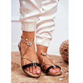 S.Barski Sandale de damă plate negre și aurii Barski Samim negru galben 1