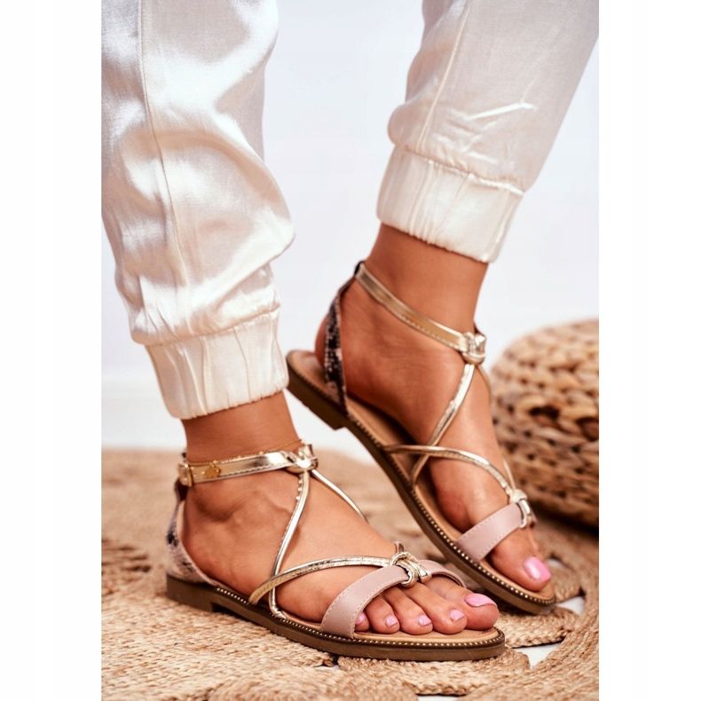 S.Barski Sandale pentru femei Flat Beige și Aur Barski Samim bej de aur 1