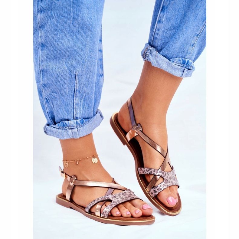 S.Barski Sandale plate pentru femei Champagne Barski Lomba roz galben 1