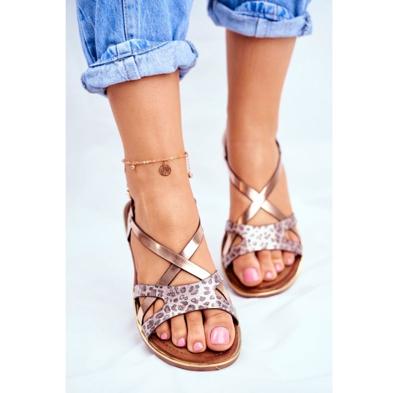 S.Barski Sandale plate pentru femei Champagne Barski Lomba roz galben 2