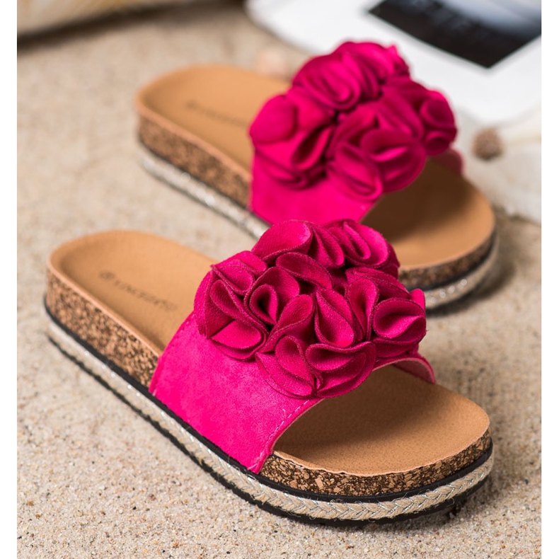 Papuci confortabili cu flori VINCEZA roz 2