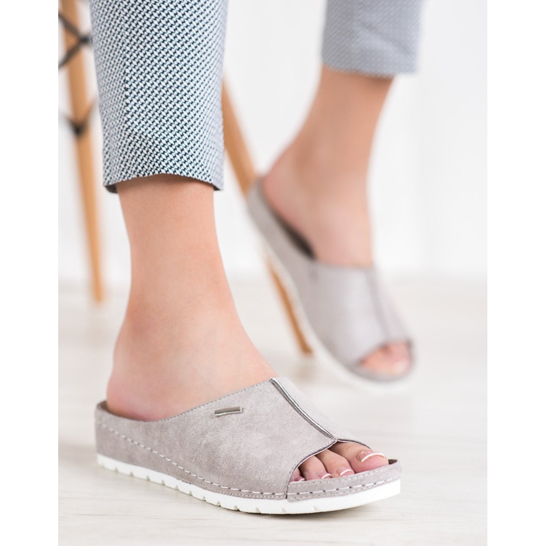 Papuci confortabili cu sclipici VINCEZA gri 1