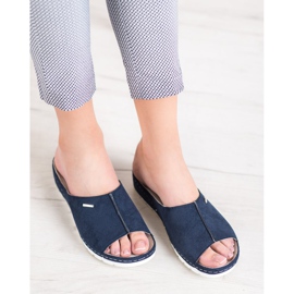 Papuci confortabili cu sclipici VINCEZA albastru 1