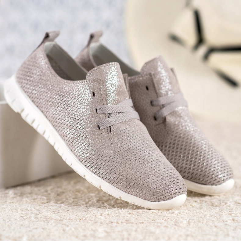 Pantofi din piele cu sclipici VINCEZA bej 1