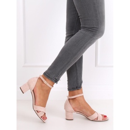 Sandale cu toc înalt bej și roz F189P Bej maro 2