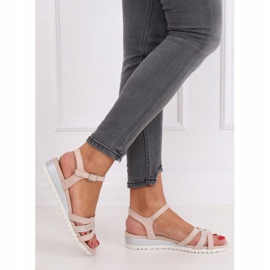 Sandale pe o pană mică bej și roz NS113P Nud 1