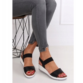 Sandale negre pe toc cu pană NS101P Negru 1