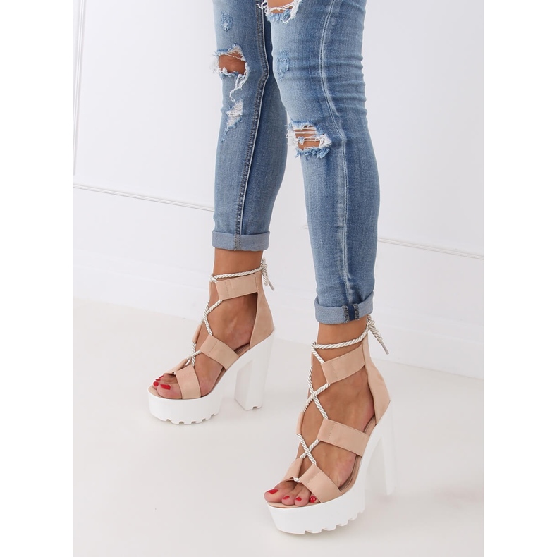 Sandale pe platforma bej și roz NS120 Bej 1