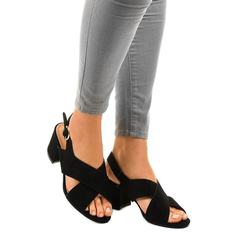 Sandale negre cu toc înalt A305 piele de căprioară negru 1