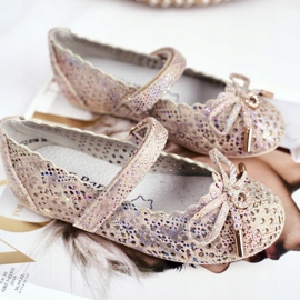 S.Barski Ballerine ajurate pentru copii bej cu velcro Barski Remtro 1