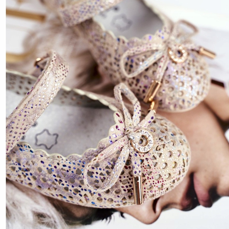 S.Barski Ballerine ajurate pentru copii bej cu velcro Barski Remtro 2