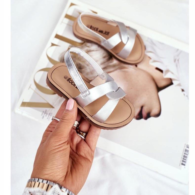 FRROCK Sandale Slip-on pentru copii cu bandă elastică Silver Bambino gri 2