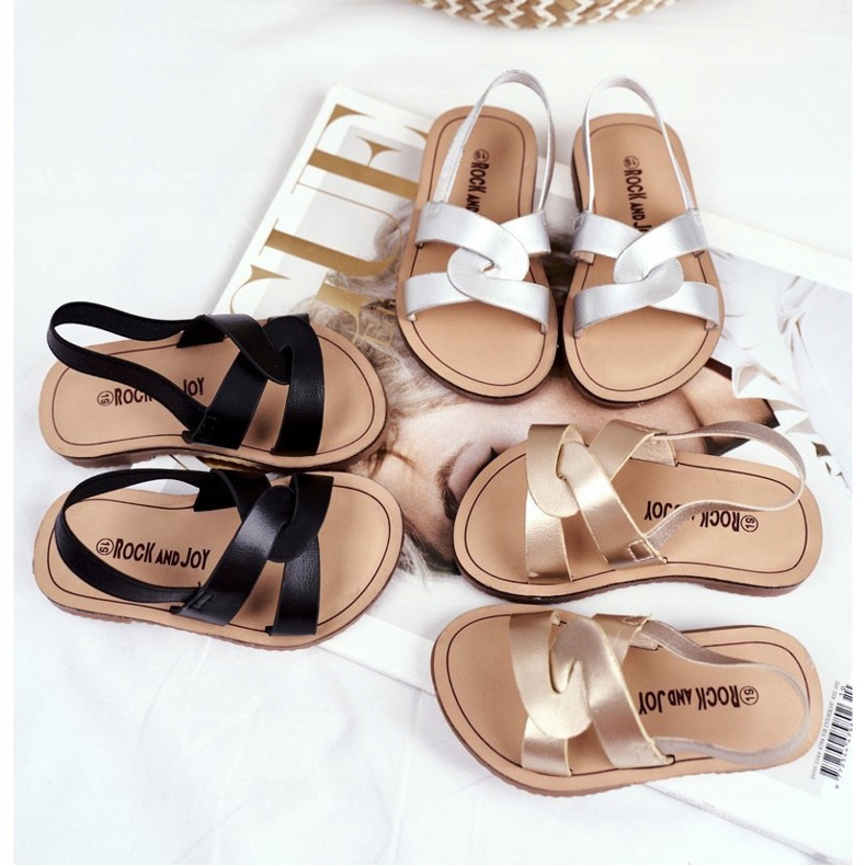 FRROCK Sandalele pentru copii Alunecă cu o bandă elastică Golden Bambino de aur 1