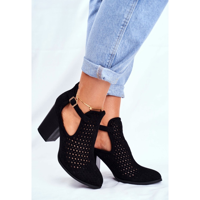 Bellucci Cizme de damă cu toc piele de căprioară negru Morrena 1