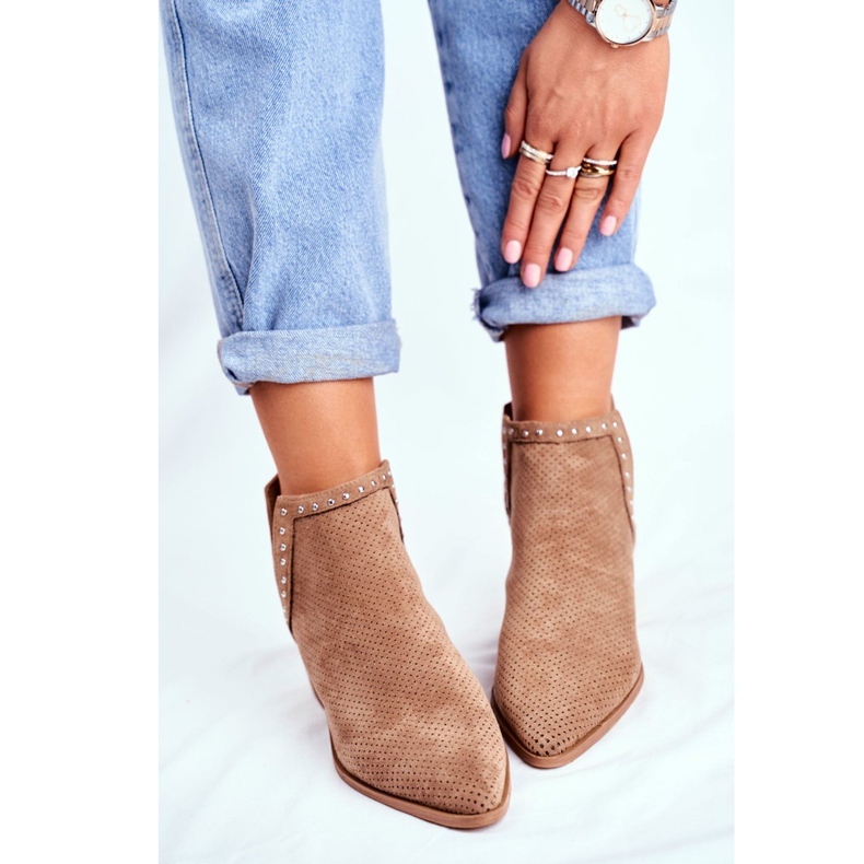 Bellucci Cizme de damă cu toc piele de căprioară ajurată bej Margate 2