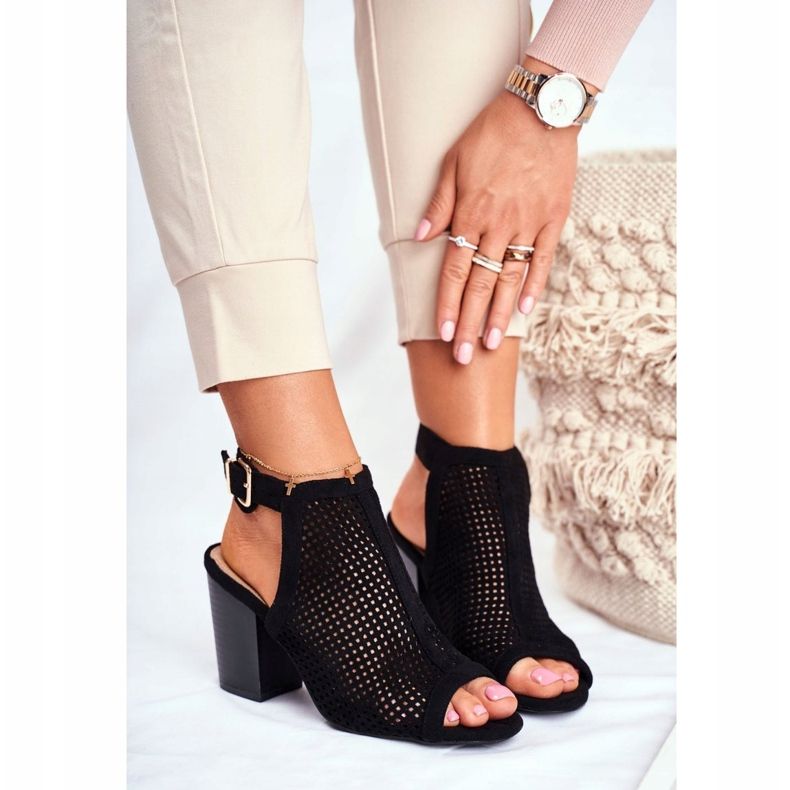 FB1 Cizme ajurate pentru femei Peep Toe Black Paradise negru 1