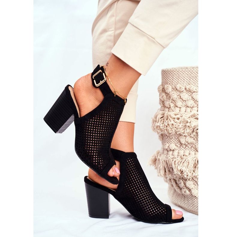 FB1 Cizme ajurate pentru femei Peep Toe Black Paradise negru 2