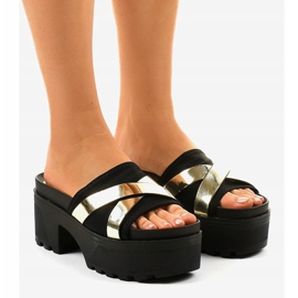 Papuci negri cu toc înalt CL-3A309-42 negru galben 1