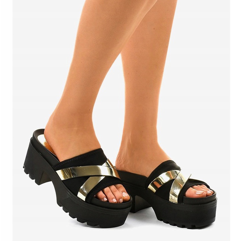 Papuci negri cu toc înalt CL-3A309-42 negru galben 2