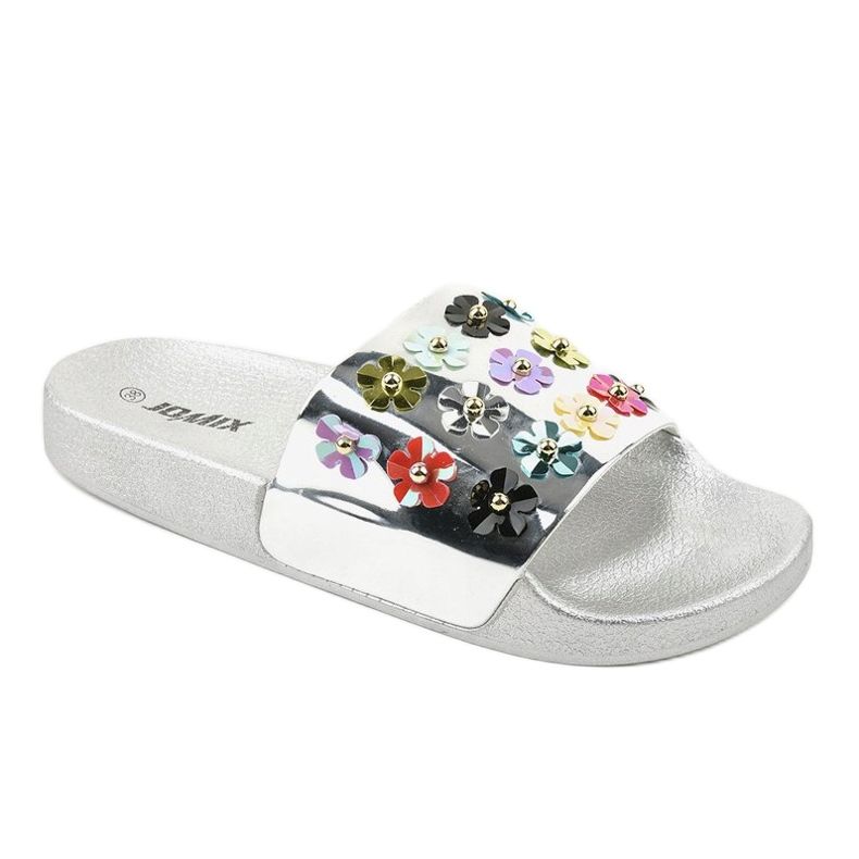 Papuci de argint cu flori D7659-3 gri 1