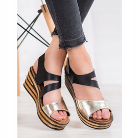 Goodin Sandale la modă cu Velcro negru galben 1