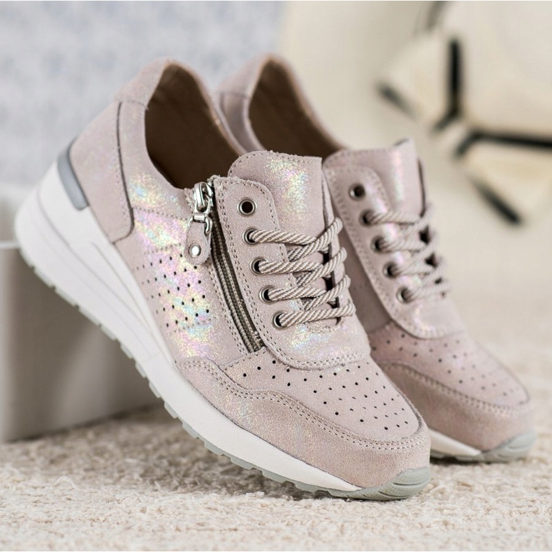 Adidași din piele cu fermoar VINCEZA maro 2