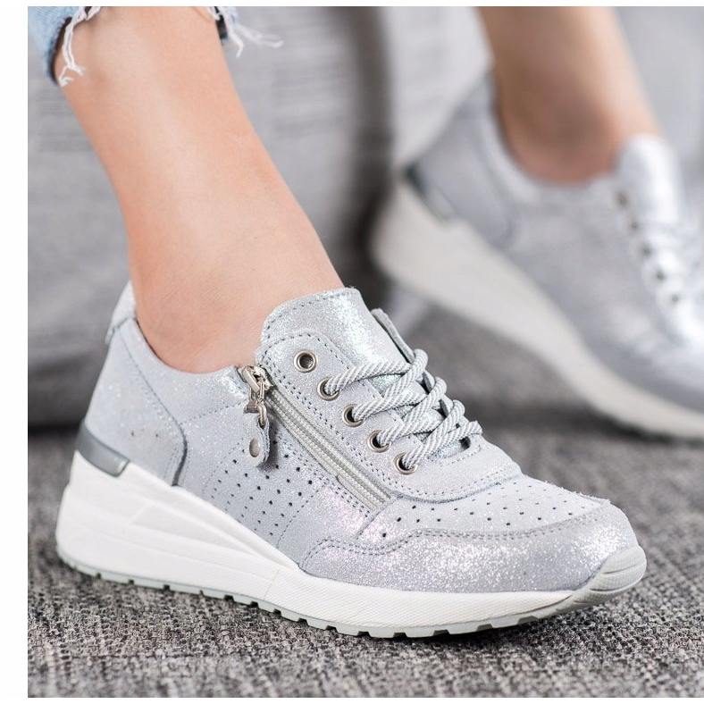 Adidași din piele cu fermoar VINCEZA gri 1