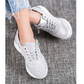 Adidași din piele cu fermoar VINCEZA gri 2