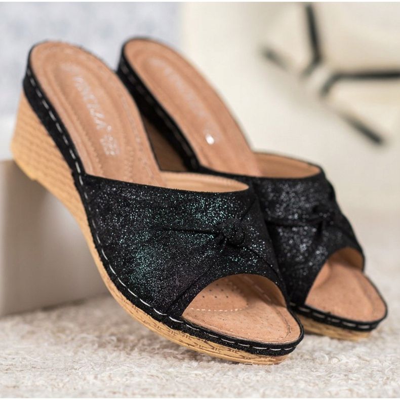 Papuci eleganți VINCEZA Glitter negru 1