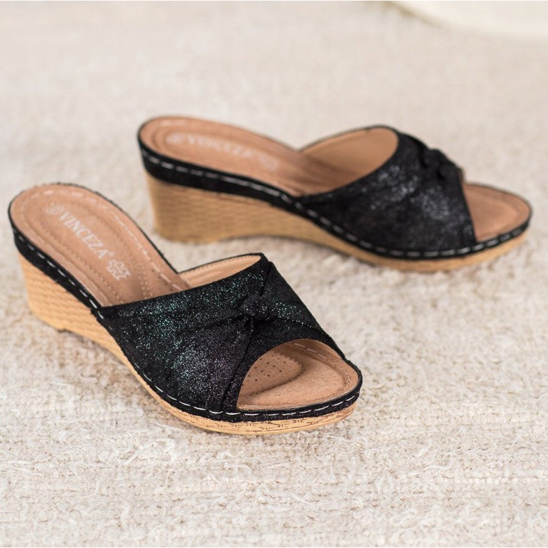 Papuci eleganți VINCEZA Glitter negru 2