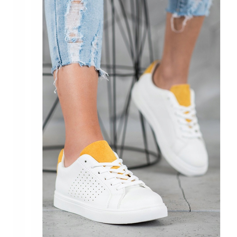 SHELOVET Pantofi albi cu insertii din piele intoarsa 1