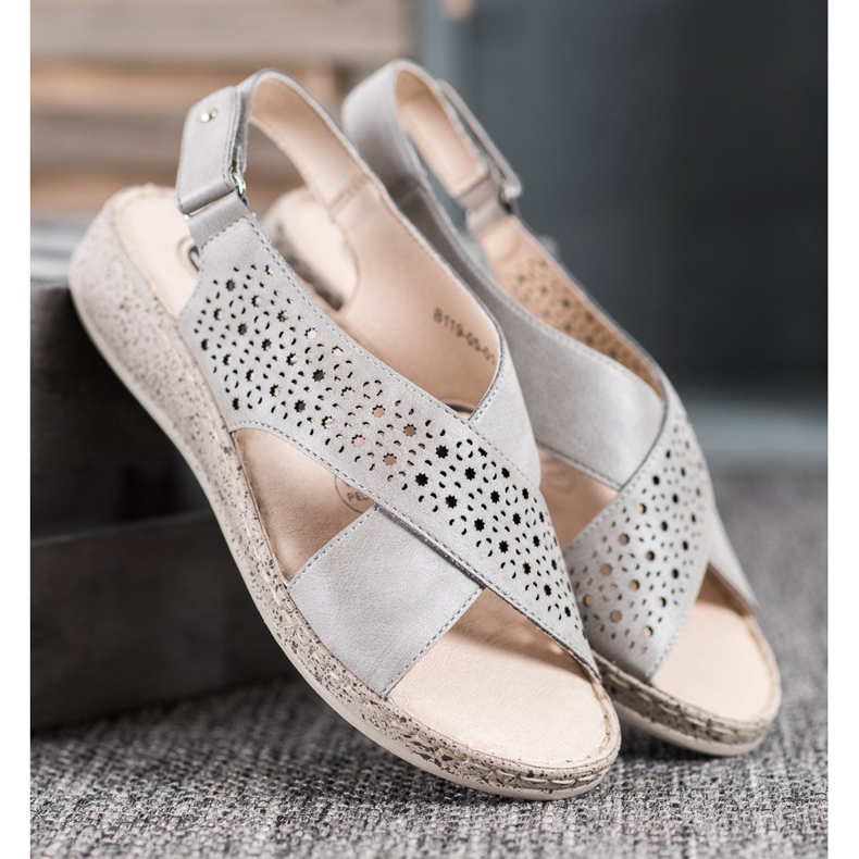 SHELOVET Sandale confortabile din velcro gri 2