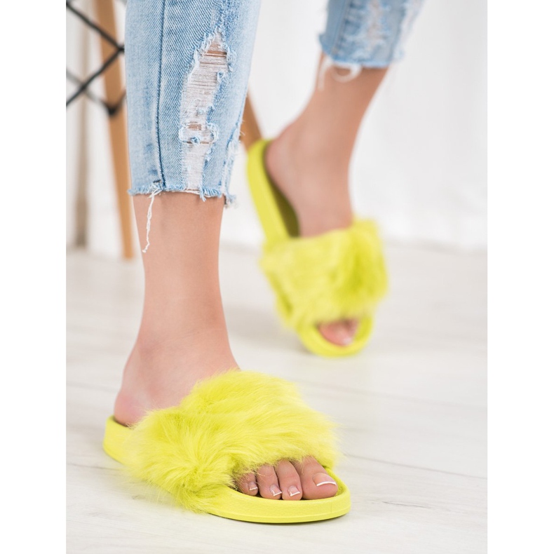 SHELOVET Papuci din cauciuc cu blană multicolor verde 2