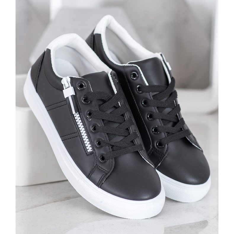 SHELOVET Adidași negri cu fermoar negru 1