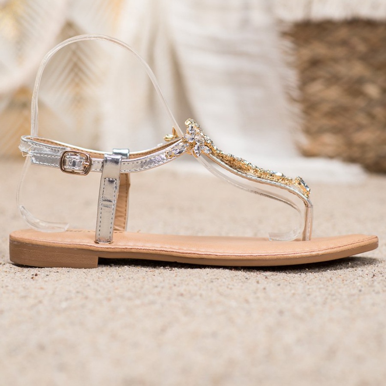 Small Swan Sandale elegante cu zirconiu cubic gri 2