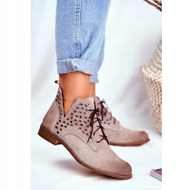 Nicole Cizme din piele pentru femei Cappucino Low Meridan bej 2