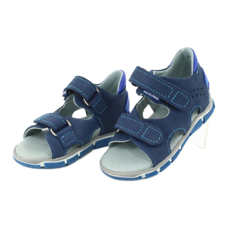 Mazurek Băieți din piele cu albastru bleumarin Velcro 314 2