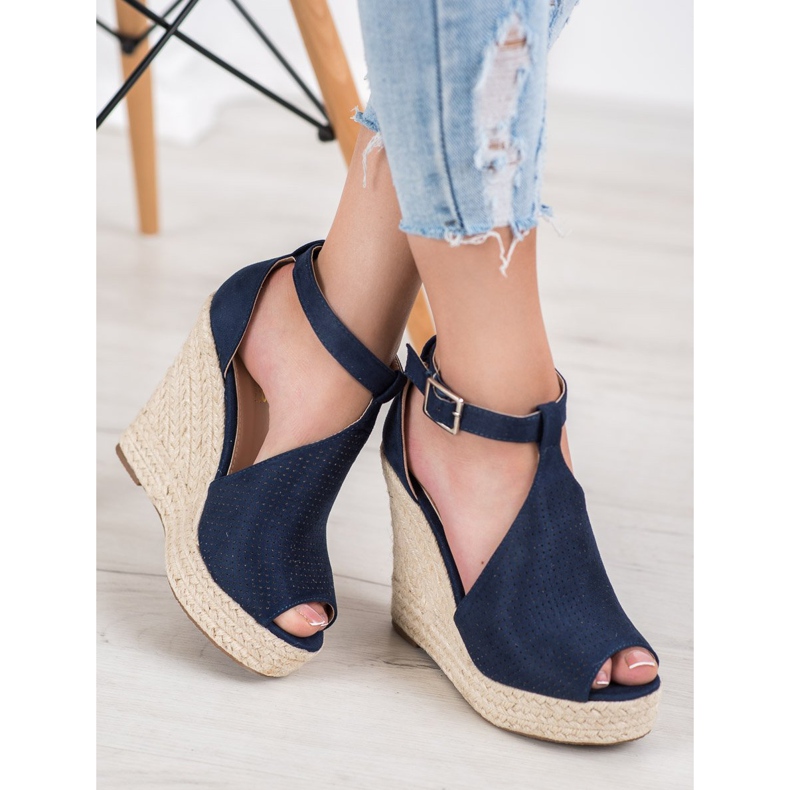 SHELOVET Sandale cu pene ajurate albastru 2