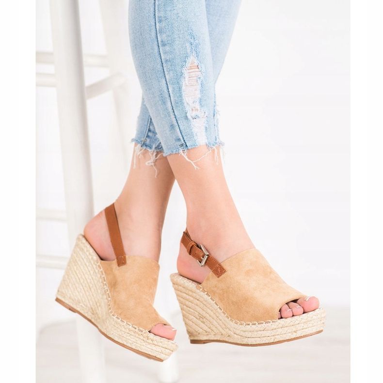 Small Swan Sandale din piele de căprioară la modă maro 1