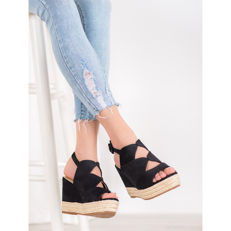 Small Swan Sandale cu pană la modă negru 1