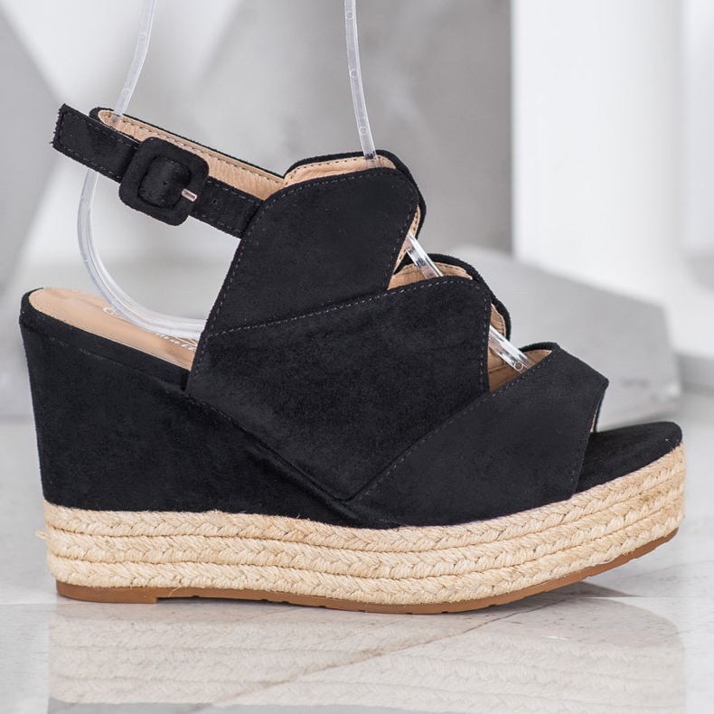 Small Swan Sandale cu pană la modă negru 2