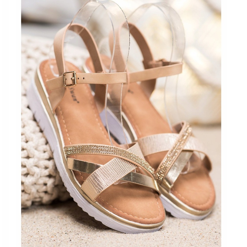 Small Swan Sandale confortabile cu zirconiu cubic de aur 1