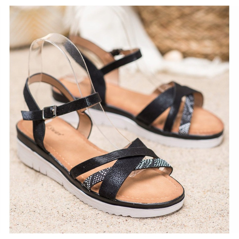 Small Swan Sandale pe pană joasă negru 1