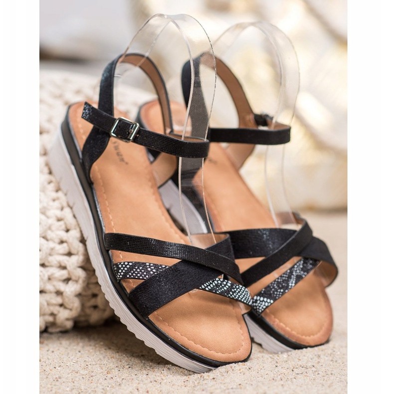 Small Swan Sandale pe pană joasă negru 2