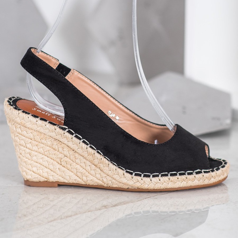 Small Swan Sandale negre pe o pană înaltă negru 2