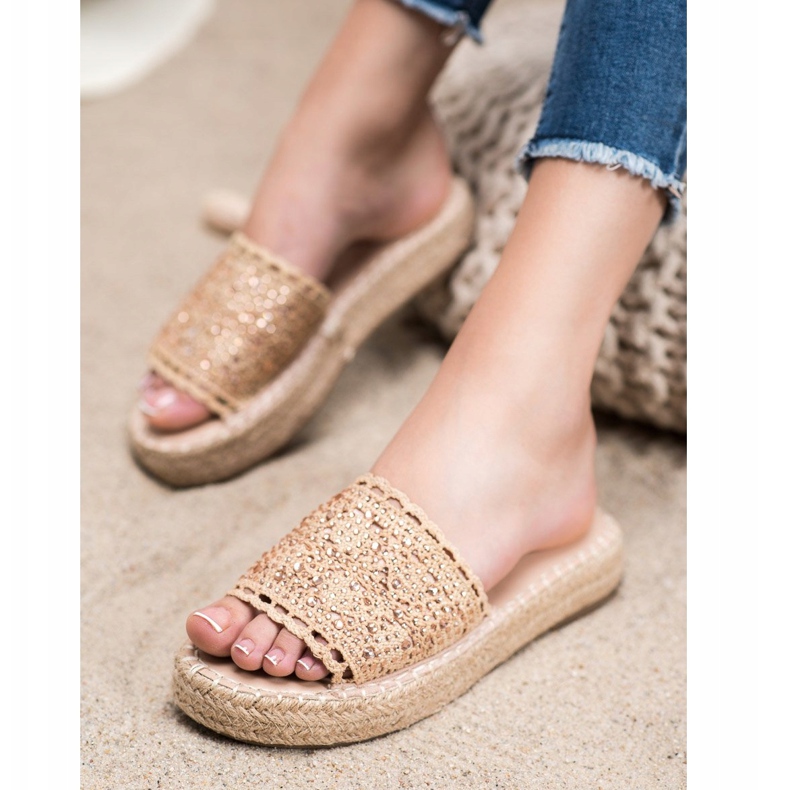 Small Swan Papuci Cu Cristale bej multicolor de aur 1