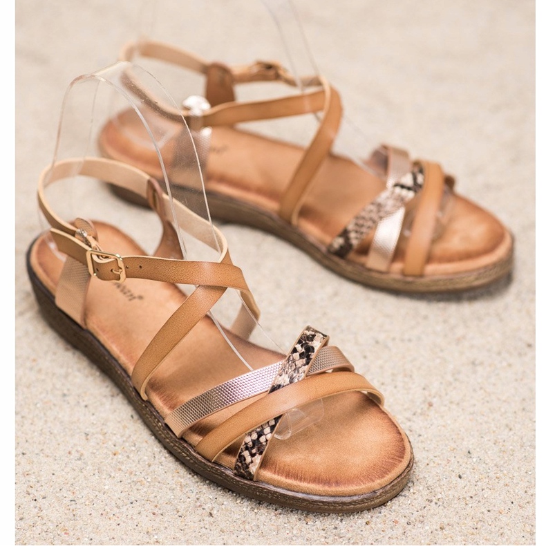 Small Swan Sandale maro elegante de aur 1 Small Swan Sandale maro elegante de aur 1