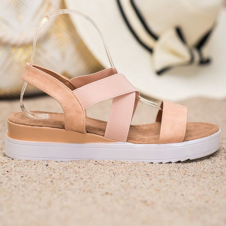 SHELOVET Sandale Pulbere Cu Elastice maro roz 2