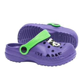 Flameshoes Papuci de casă Purple Kroks pentru copii cu panda violet verde 1