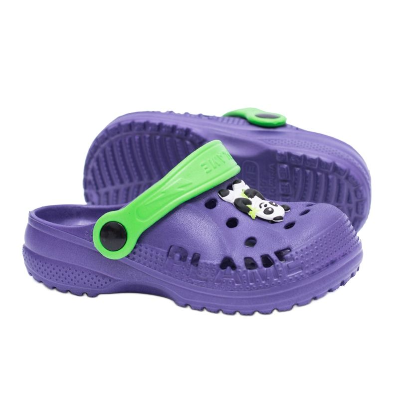Flameshoes Papuci de casă Purple Kroks pentru copii cu panda violet verde 1